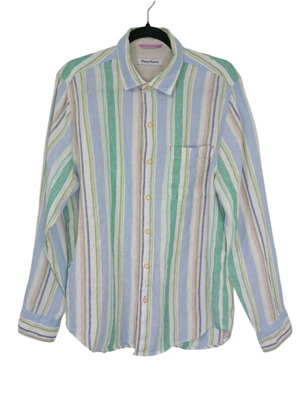Tommy Bahama Mens Striped Button-Down Shirt M 100% Linen Multicolor Casual